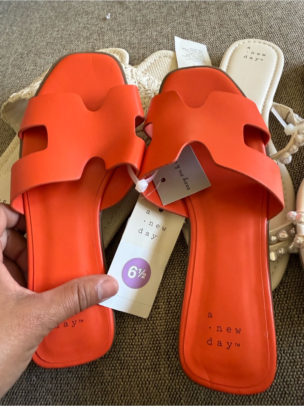 a new day Women's Bright Orange Slide Sandals